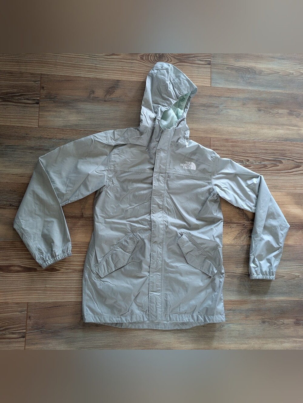 The North Face Gray DryVent Hooded Full Zip Rain Jacket Windbreaker Youth Large